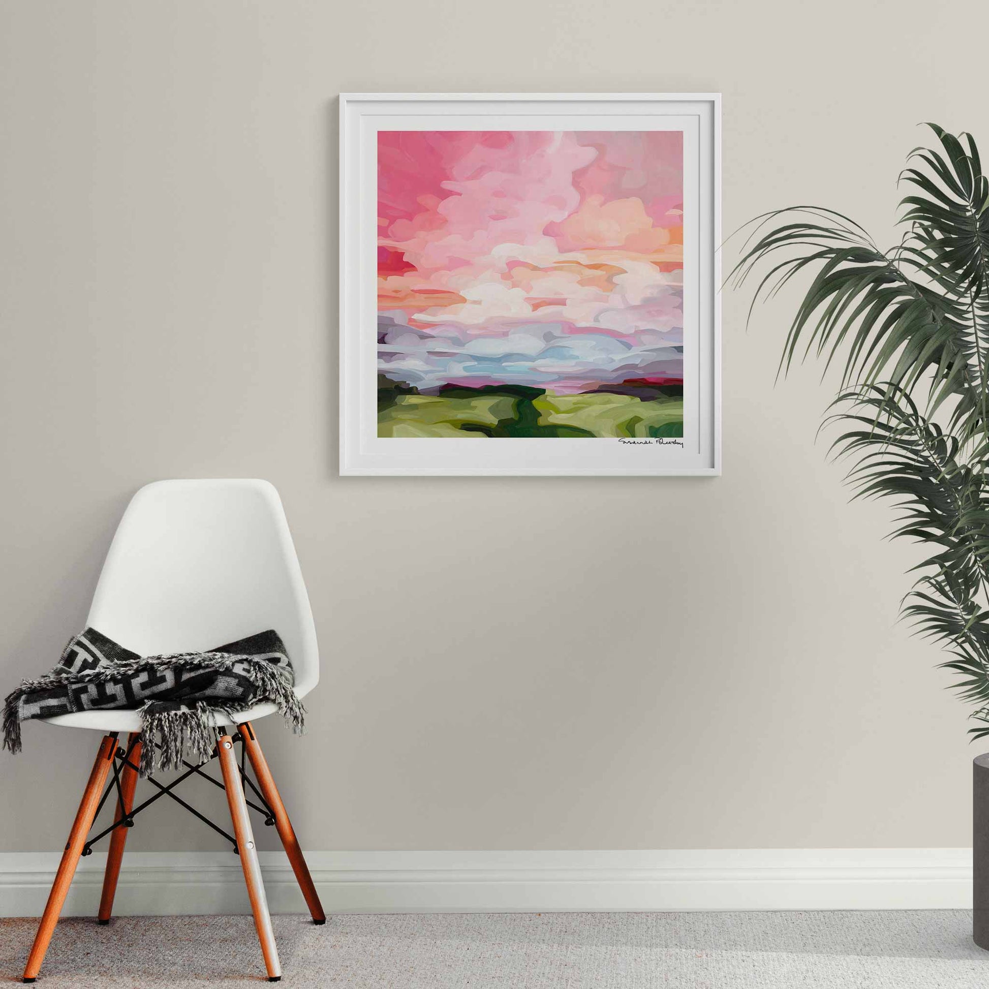 sky painting acrylic pink peach sky framed wall art print by Canadian artist Susannah Bleasby