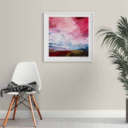 A large framed wall art print of an acrylic sky painting print by Canadian artist Susannah Bleasby